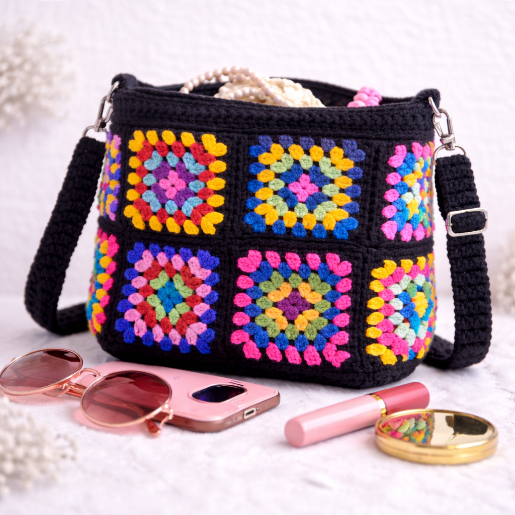 Handmade Crochet Shoulder Bag – Colorful & Stylish Daily Use Bag