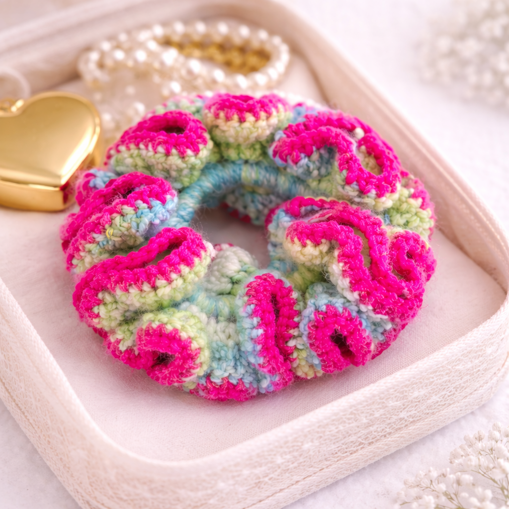 Handmade Crochet Scrunchie – Soft & Colorful Hair Accessory