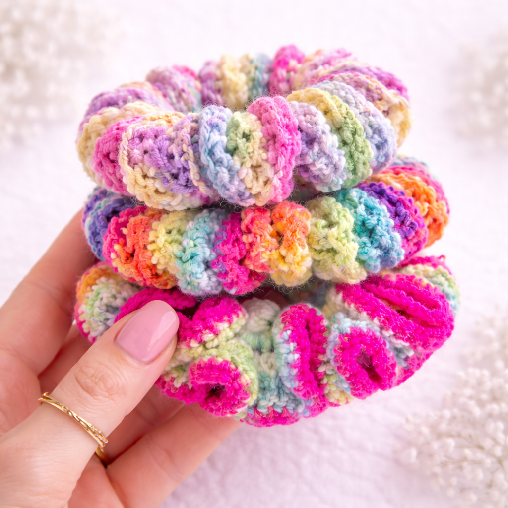 Handmade Crochet Scrunchie – Soft & Colorful Hair Accessory
